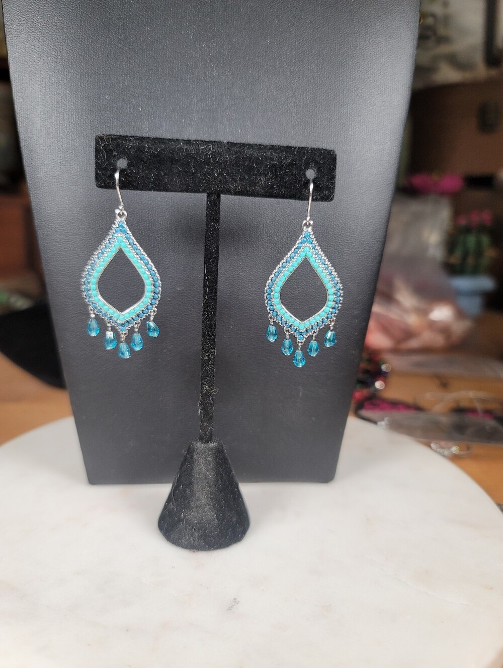 Vintage Turquoise Teardrop Dangle Earrings - Women Jewelry